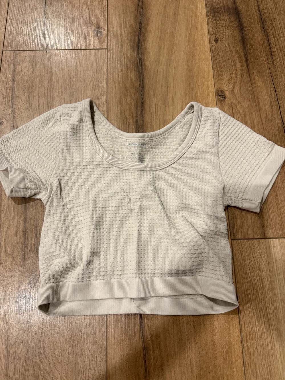 Dry Goods Cropped Waffle Knit Scoop Neck Top - Cream